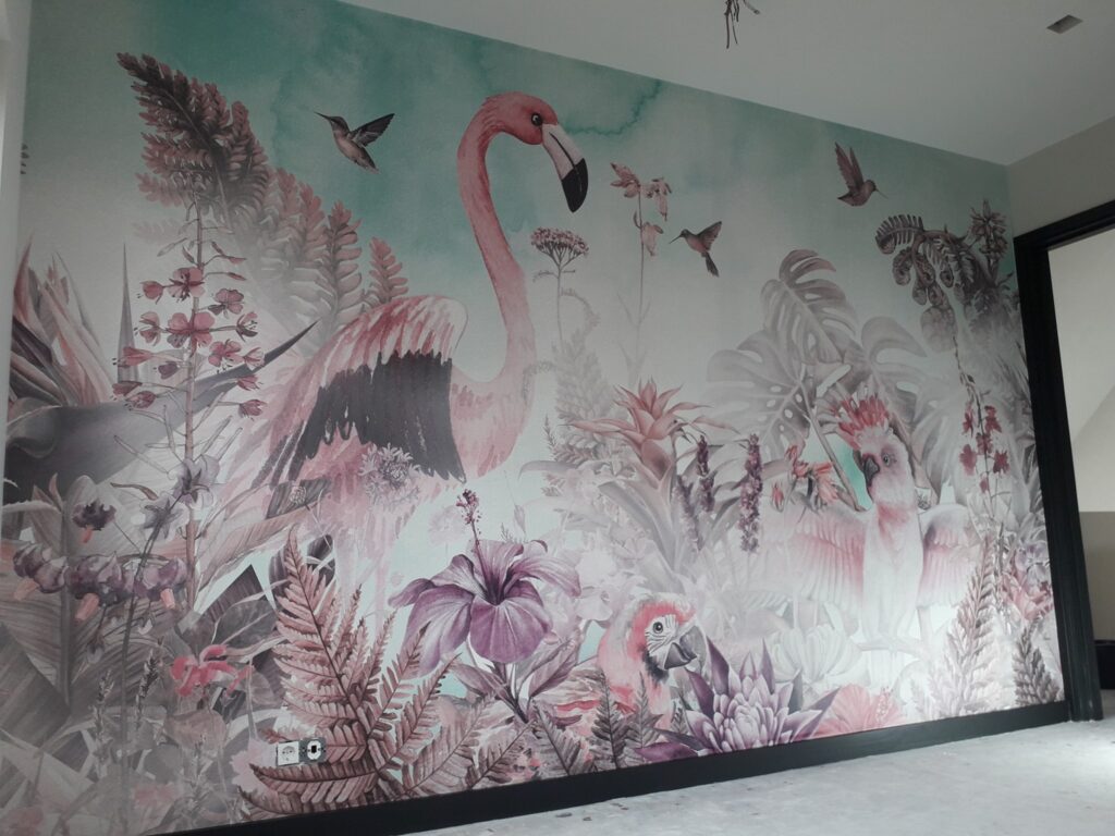 Laan schilders & Behang - Flamingo behangwerk in Hoorn